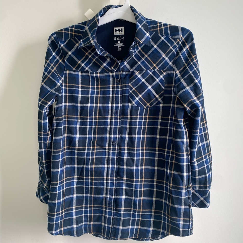 Helly Hansen Womens Navy and White Plaid Button Down Shirt
